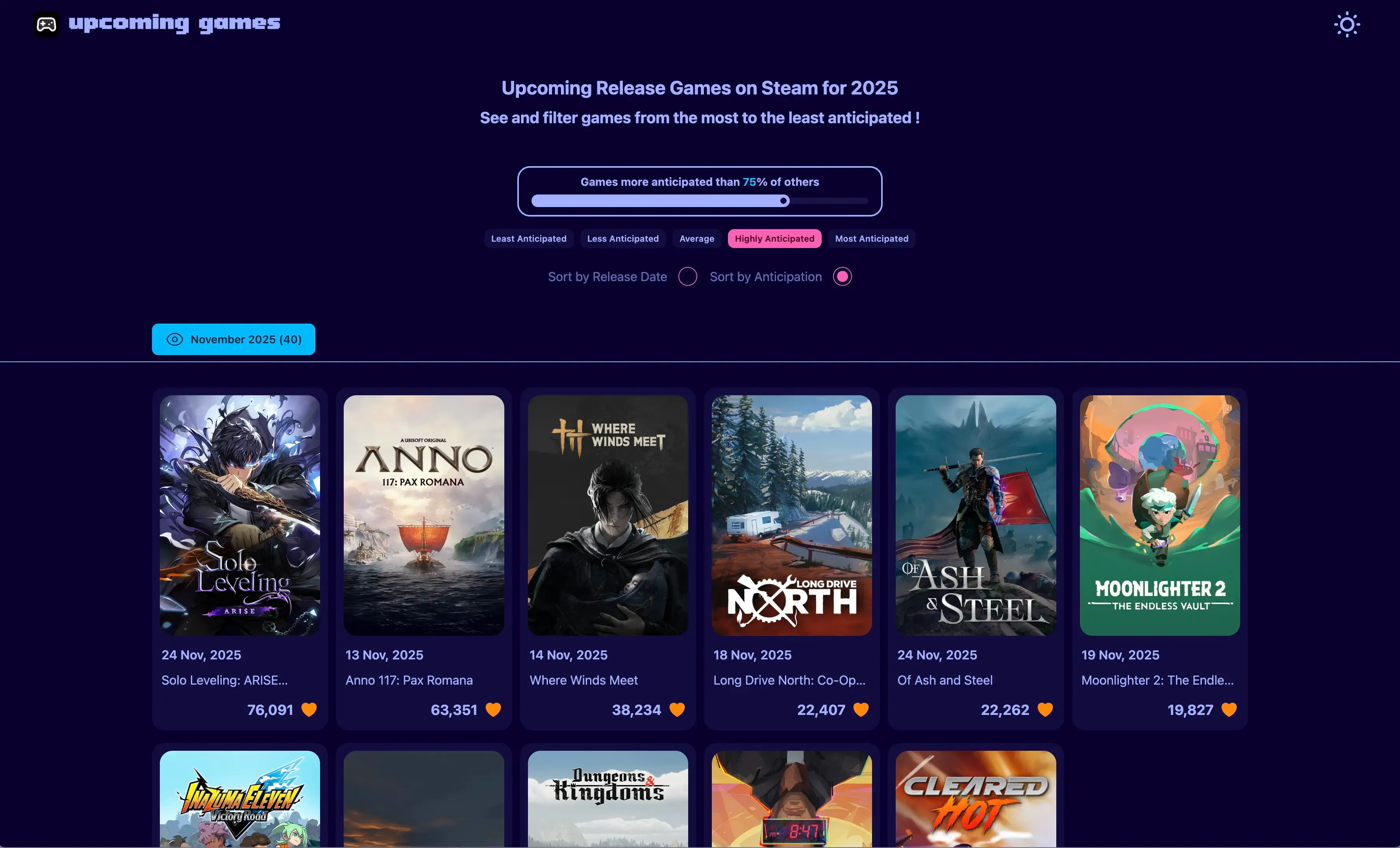 Upcoming Games Releases screenshot